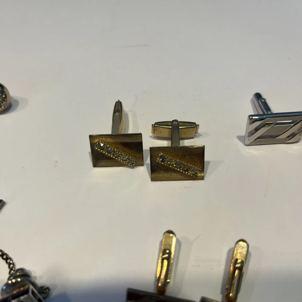 Vintage-Lot of Cuff Links & tie tacks/bars Gold & Silver Tone-One Owner